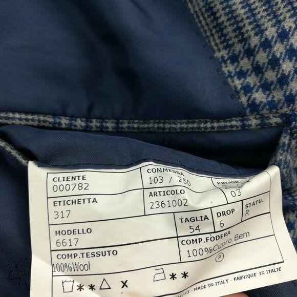 Sartoria Partenopea Sport Coat Wool Prince of Wales Check Blue Gray 44R - Picture 6 of 11